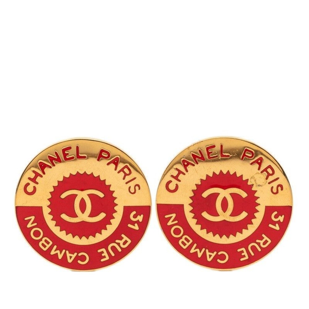 Chanel CC Logo 31 RUE CAMBON PARIS Plated Earrings Gold